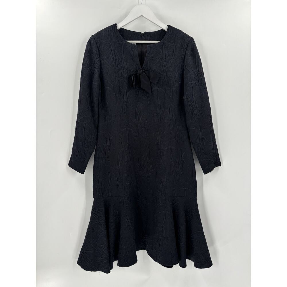 William Pearson Vintage 80s Dress Womens 10 Black Bow Flounce Flared Textured